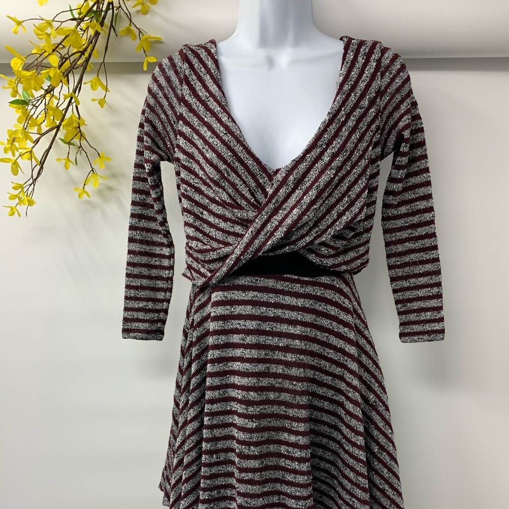 Free People LongSleeve Stripe BurgundyGray Dress S